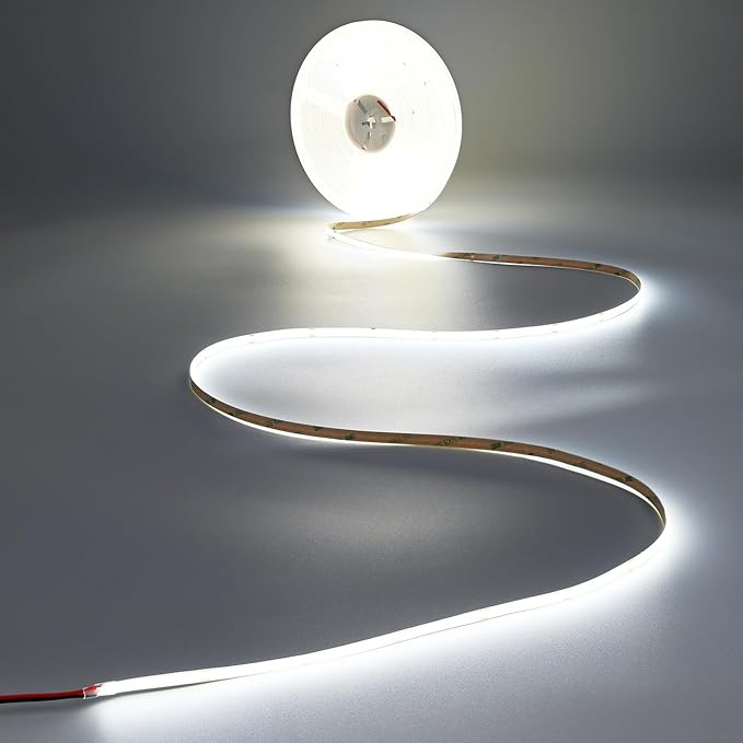 JOYLIT 50FT COB LED Strip Lights 24V 6000K Dotless 480LEDs/M Indoor IP20 | Consistent Brightness, CRI90+, Cool White, Dimmable, Cuttable, 3M Adhesive, For Bedroom, Cabinet (Power Supply Not Included)