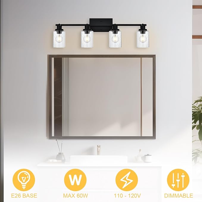 5-Light Black Track Lighting Kit Ceiling Mount Kitchen Track Lighting Fixtures, Bathroom Ceiling Tracking Vanity Light with Bubble Seeded Glass Shade & Rotatable Tracking Heads for Accent Shop