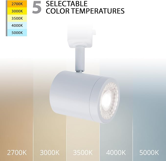 WAC Lighting Charge 8010 LED Adjustable Track Head 5-CCT Selectable 9W 865 Lumens Fully Dimmable in White for H-Style 3 Wire Track (Pack of 6)