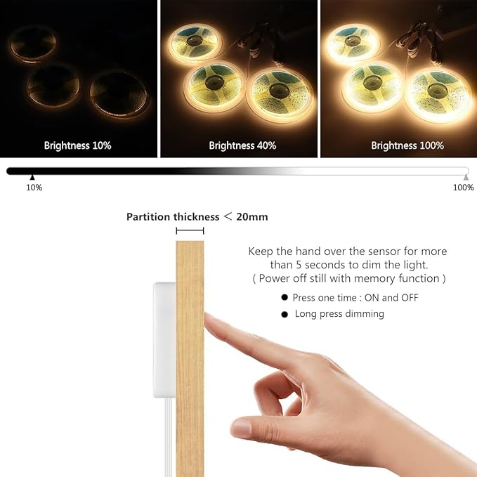 Cabinet Light COB LED Strip Lights 6-in-1 Dimmable Touch Control for Display Cabinets, Wardrobes, Kitchen, Wine Cabinets, Showcase & Shelf Lighting (Warm Light, 3.3ft)