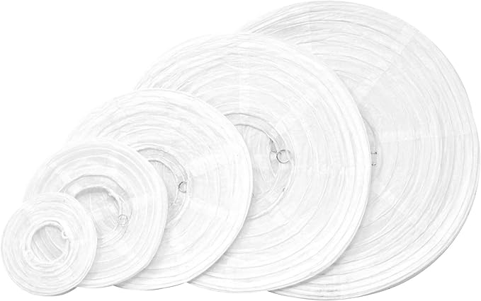 Mudra Crafts White Paper Lanterns Wedding Party Decorations - Mixed 10 Round Hanging Ceiling Lanterns, 10 Pack, Decorative Lamp Shades