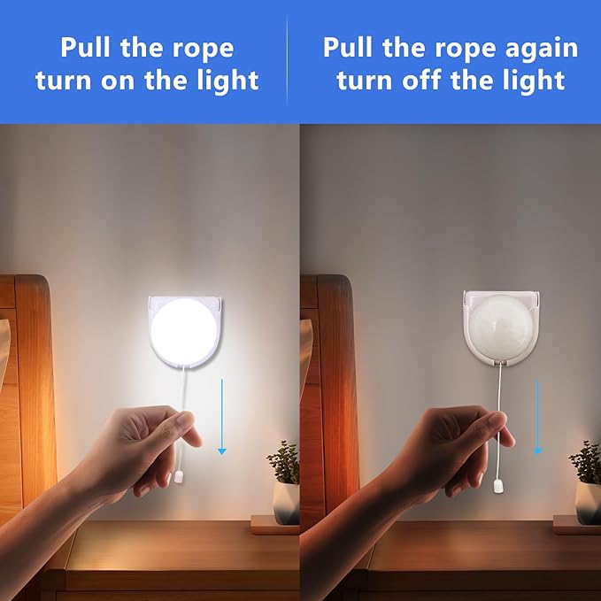Stick-Up Light Bulb for Closet, 2Pack Battery Operated LED Light Bulb with Pull Chain, Wireless Self Adhesive Wall Mounted Lamp Fixtures for Cabinet Bedroom Living Room Kitchen, Milk White