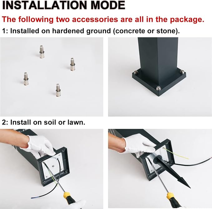 Pathway Lights Post Lights IP55 Waterproof Outdoor Lamp Post Lawn Light Floor Lamp E26 Lampholder Hardwired Suitable for 12V / 24V / 120V Voltage（16in, Black）