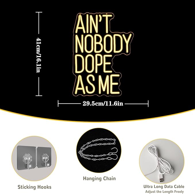 Ain't Nobody Dope As Me Neon Sign Motivational Neon Light for Man Cave Wall Decor Dimmable Warm White Letter LED Sign for Bedroom Gym Office Teen Room Party