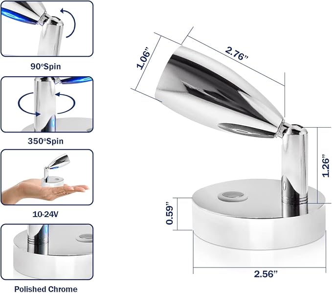 THALASSA 12V RV Wall Sconces - Boat Reading Light Interior Warm White with Built-in Touch Dimmer Switch as Camper Indoor Spotlight for DC Volts Systems of Motorhouse Caravan Vehicle Yacht