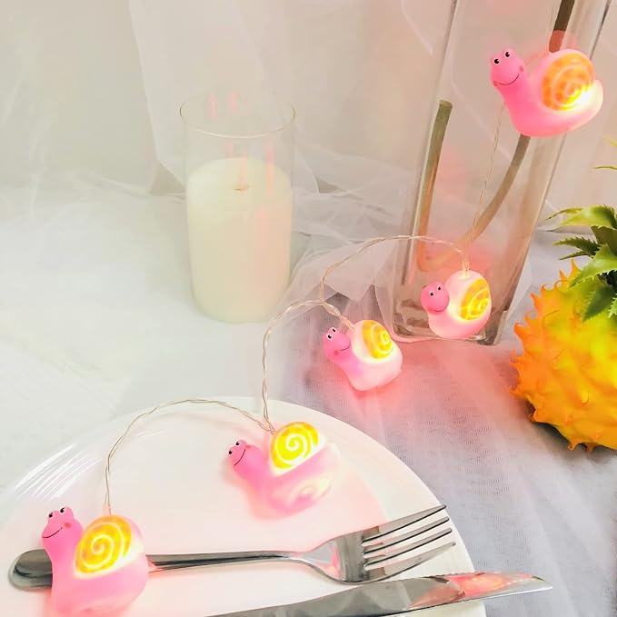Cute Animal Snail Night Lights Snails String Lights 5.4FT 10 LED Battery Operated Bedroom Fairy Lights for Children Bedroom Home Holiday Decortion (Snails, 1.65m/10LED)