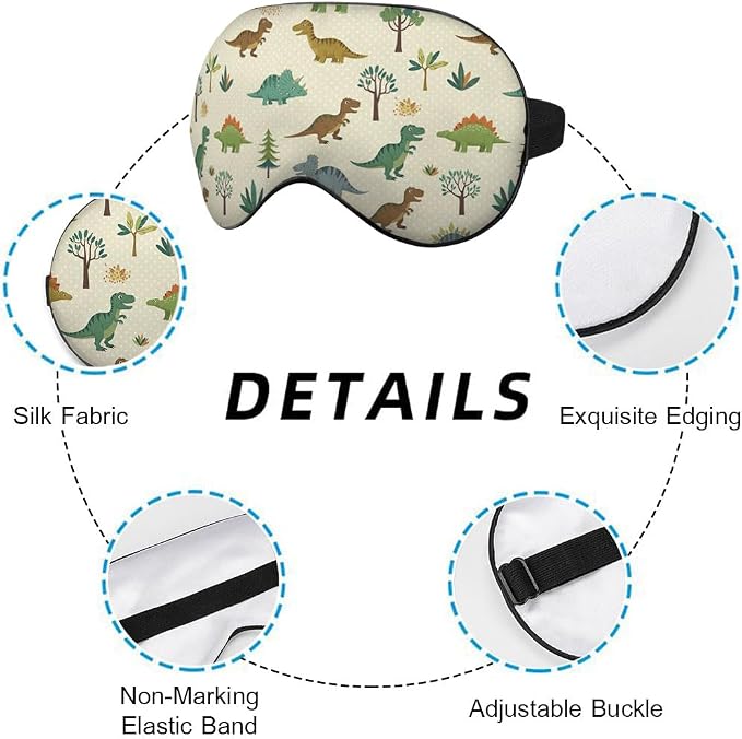 Dinosaur Eye Mask Sleeping Mask Nature Wildlife Animal Retro Green Sleep Masks Silky Soft Eye Cover for Women Men Shading Blindfold for Air Travel Sleeping