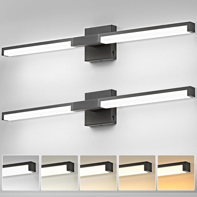 Modern Bathroom Light Fixtures Over Mirror, 32 Inch Matte Black Vanity Light Bar for Bathroom, 16W 5CCT Diammable Wall Light - 2Pack