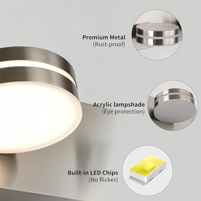 Brushed Nickel Vanity Lights for Bathroom 4-Light 5CCT Dimmable | 30in 24W LED Bath Lighting Fixture, Modern Wall Mounted Lighting Fixture for Dressing Room Cabinet