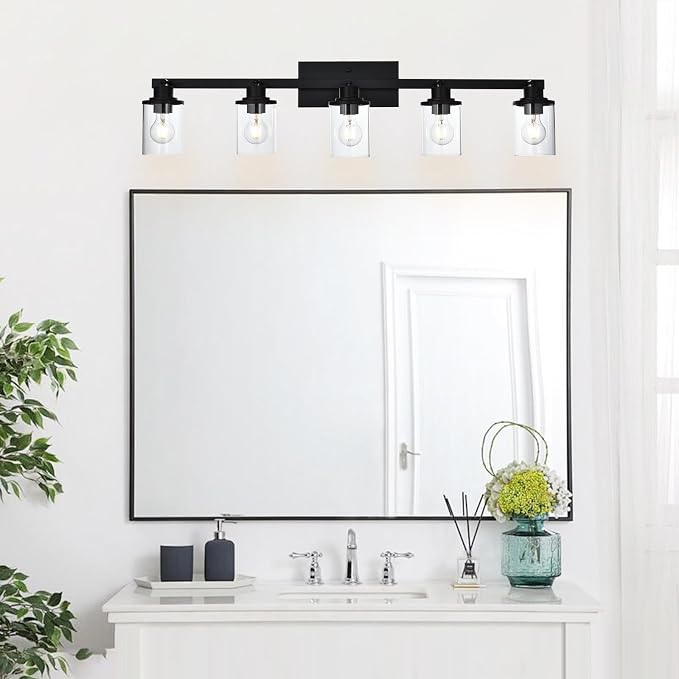 Yaohong 5-Light Kitchen Track Light Fixtures Ceiling Vanity Lights Black, Bathroom Track Lighting Kit with Ajustable Heads, Modern Wall Ceiling Tracking Light for Hallway Shop