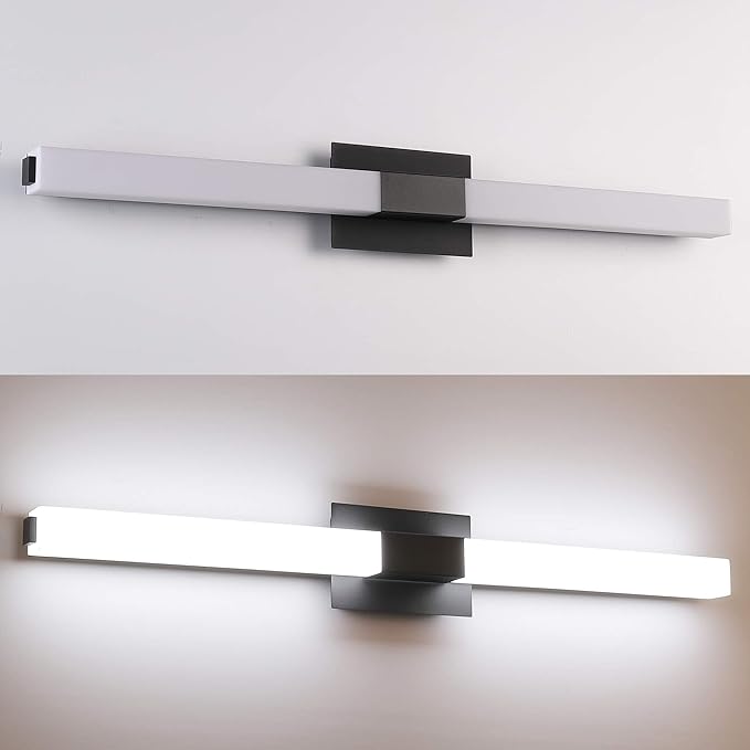 ZUZITO LED Bathroom Light fixtures 39.4in Matte Black Modern Vanity Lighting Acrylic Wall Light Bright Cool White 6000K