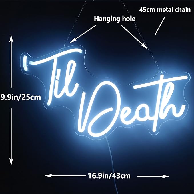 Til Death Neon Sign Dimmable Til Death Led Sign Art Wall Decor Til Death Sign for Valentine's Day Bachelorette Gifts Backdrop Party Wedding Decor