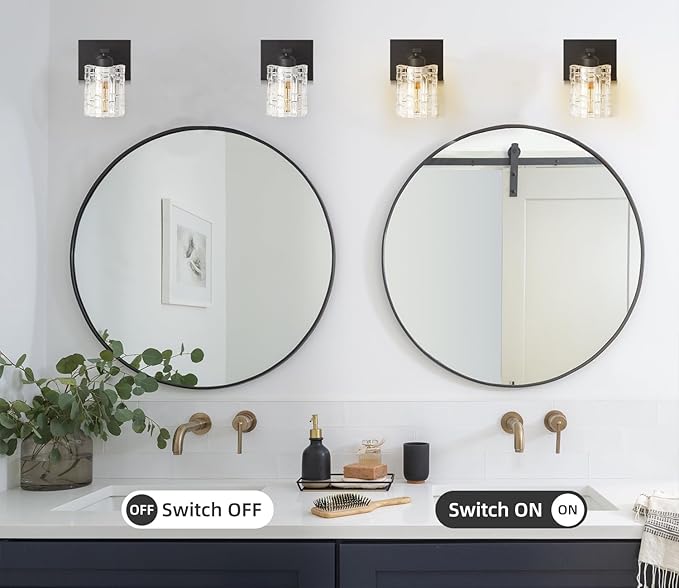 2-Pack 1-Light Modern Matte Black Crystal Wall Sconces, Hardwired Indoor Bathroom Vanity Light Fixtures, Crystal Over Mirror Lamps for Living Room, Bedroom, Hallway