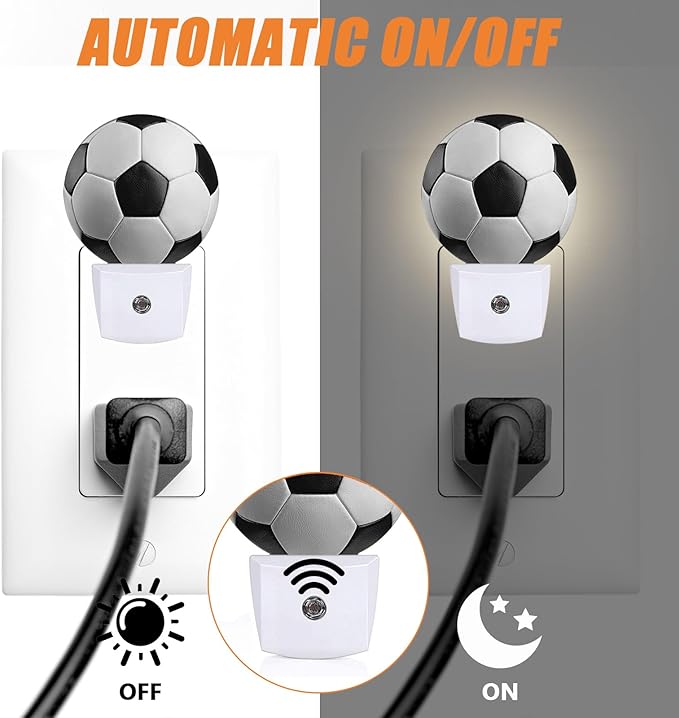 Football Night Light,Field Sport Ball Nightlight Plug into Wall LED Lamp Auto Sensor Dusk to Dawn for Bedrooms/Kitchens/Toilets/Corridors,Energy-Saving