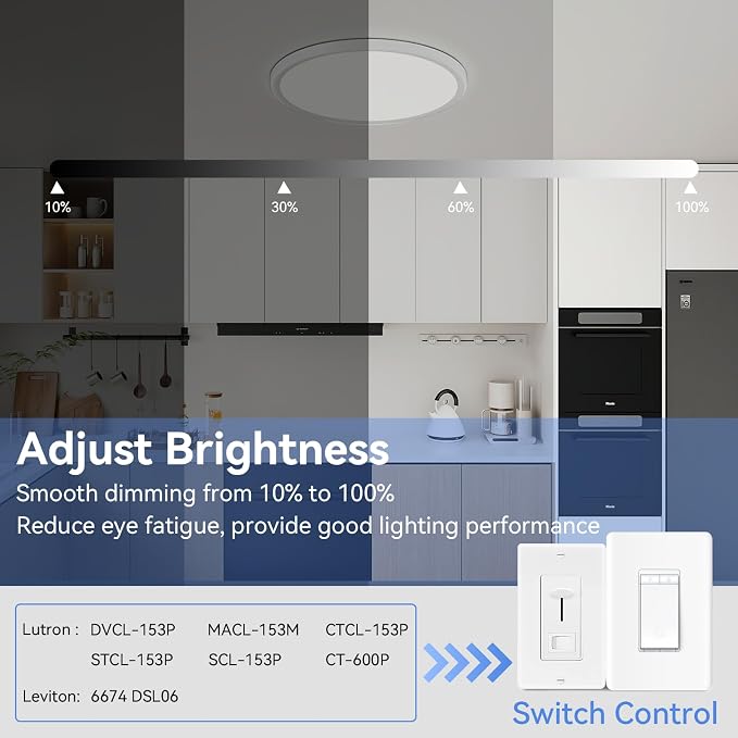 hunhun 6 Pack 16 Inch Dimmable LED Flush Mount Ceiling Light 4800LM Round Light Fixture 5 Color Temperature Selectable Large Flat Ceiling Lamp for Living Dining Room White ETL Listed