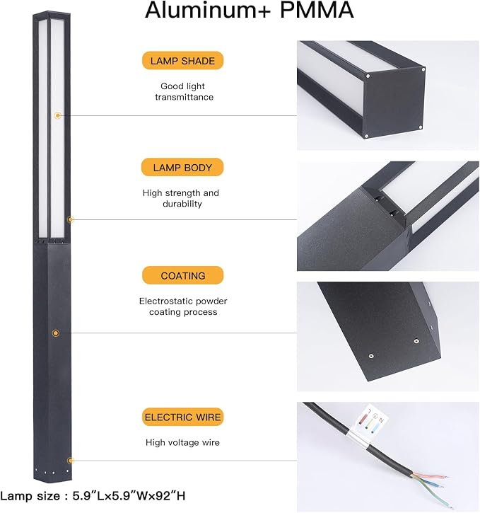 MVBT 92" Landscape Path Lights, IP65 Waterproof Tall Pathway Lights Wired | 3000K Outdoor Modern Landscape LED Bollard Driveway Lighting, High Voltage Floor Lamp for Walkway Lawn Patio Yard Garden
