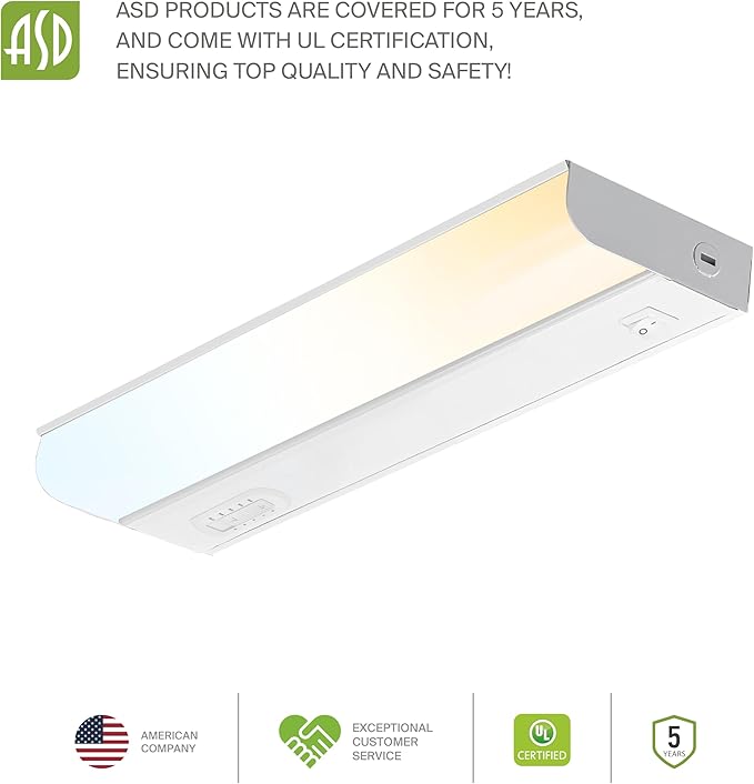 ASD 20 Pack 12 Inch Hardwired LED Under Cabinet Lights, On/Off & 5CCT Switch 2700K-5000K, 5W 442LM CRI90+, Direct Wire Low Profile Linkable Fixture, Dimmable Under Counter Kitchen Lighting, White, UL