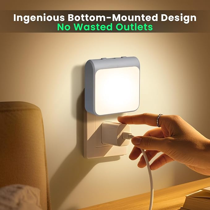 12-Pack Dimmable LED Night Lights Plug into Wall with Dusk to Dawn Sensor, 50lm Plug in Night Light Color & Brightness Adjustable, Auto-On/Off Nightlight for Bedroom, Kitchen, Bathroom, Stairs