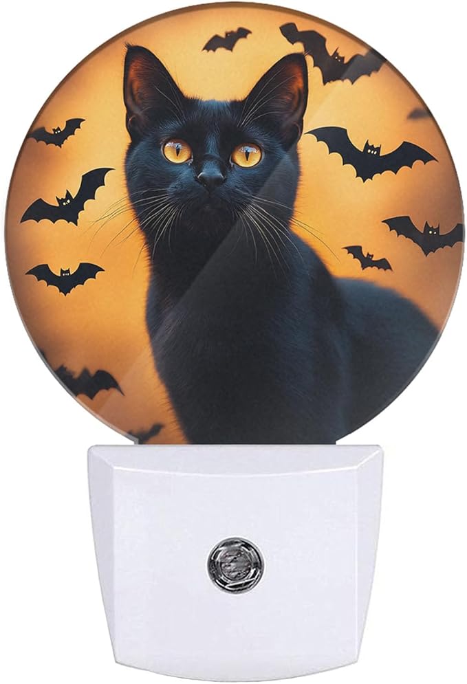 EKOBLA Black Cat Night Light, Cool Halloween Animal Night Lights Plug Into Wall with Dusk to Dawn Sensor for Gifts and Home Decor