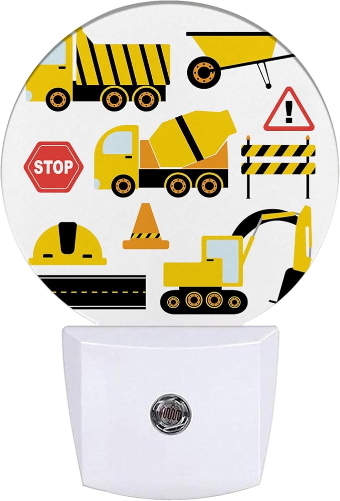 Cartoon Truck Night Light,Machinery Excavator Nightlight Plug into Wall LED Lamp Auto Sensor Dusk to Dawn for Bedrooms/Kitchens/Toilets/Corridors,Energy-Saving
