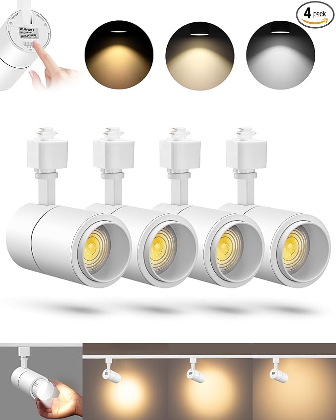 VANoopee 3-Color Zoomable 20W LED Track Lighting Heads H Type, White 4 Pack | Track Light Heads Dimmable Bright Ceiling Spotlight Fixtures Accent Art, 3000K 4000K 5000K Adjustable, CRI90+ 15°-60°, 2000lm