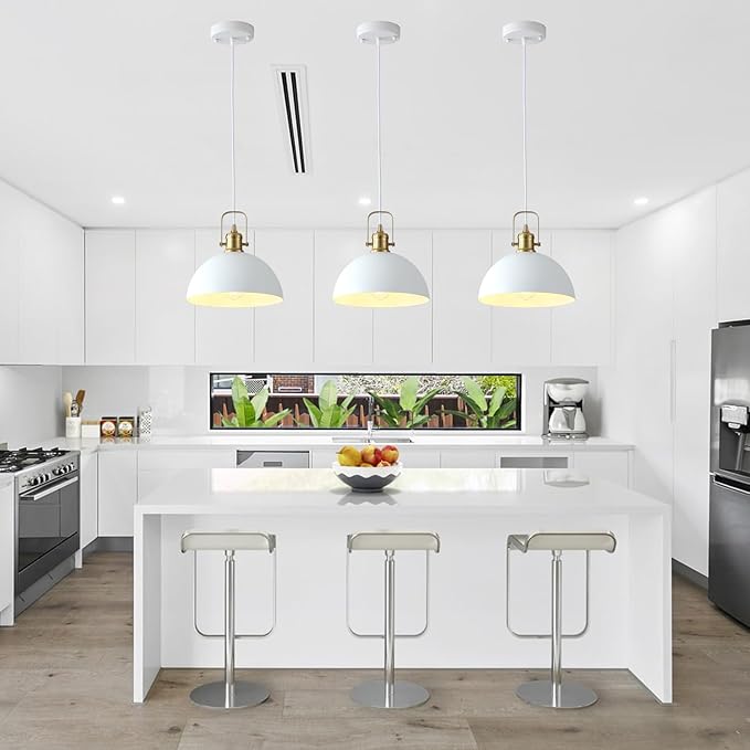 Modern Pendant Lights, 9.84" White Gold Metal Ceiling Hanging Light, Pendant Lighting for Kitchen Living Dining Room Restaurant Hallway Entrance