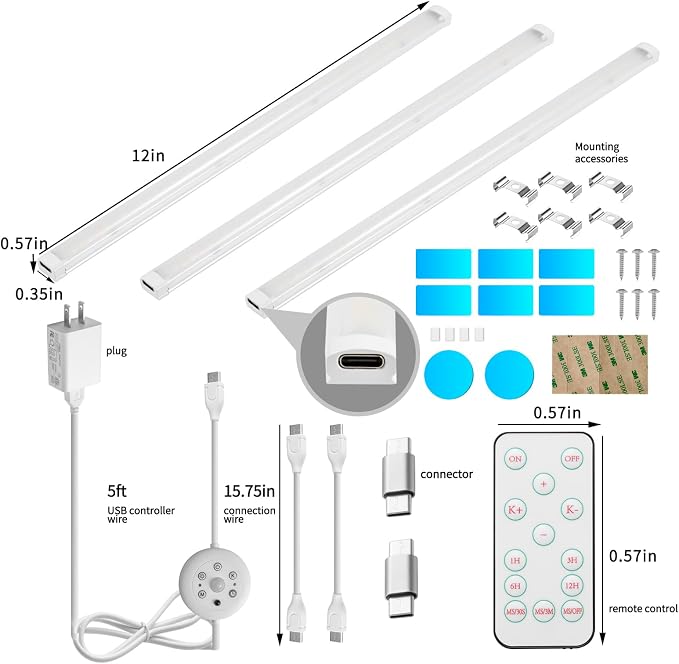 LED Cabinet Light Bars Motion Sensor Dimmable Lights Kitchen Closet Shelf | Warm, Natural, Cool White, Stepless Dimming, Stepless Color Changing, IR Remote, Sensor Lighting, Ultra Thin Strip Lights