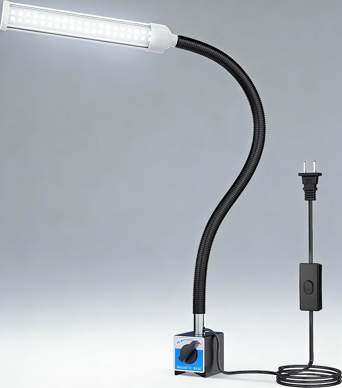 LED Magnetic Work Light, 15W high Brightness,Flexible Gooseneck lamp with Strong Magnetic Base for Lathe Milling Drill Press Industrial Lighting 110-230V Upgrade with Switch(Black with Switch)