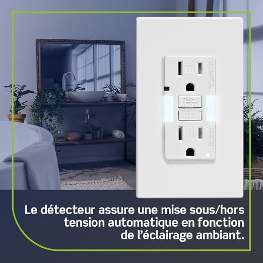Leviton GFCI Outlet with Guidelight,15 Amp,Self Test,Tamper-Resistant with LED Indicator Light,Replaces Plugged in Night Light,GFNL1-W,White,(Pack of 3)
