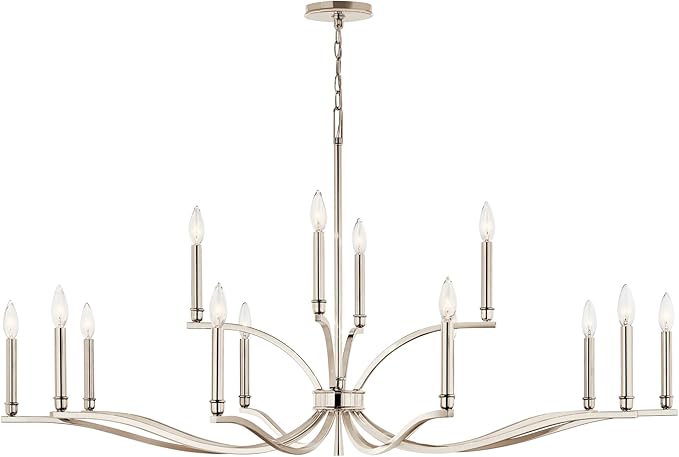 Kichler Malene 14-Light 2-Tier Chandelier, Updated Traditional Light in Polished Nickel, Sloped Ceiling Compatible, for Foyer, Dining Room or Living Room (27.25" x 52.75"), 52698PN
