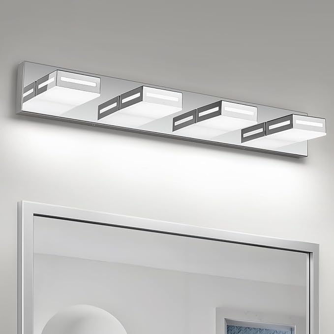LED Modern Bathroom Light Fixtures, 4-Light 30-Inch Chrome Vanity Lights for Bathroom Lighting Fixtures Over Mirror, 6000K Cool White 350° Rotatable Wall Lamp