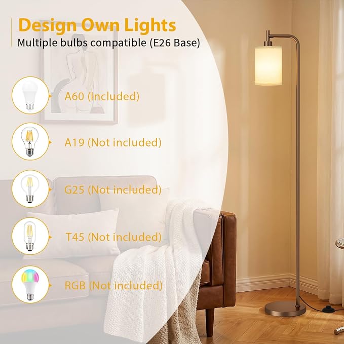 Ziisee 64" Floor Lamp for Living Room with Remote Control, Deep Beige Shade with Brown Pole, Dimmable Tall Lamps for Bedroom Office Corner, 9W LED Bulb Included