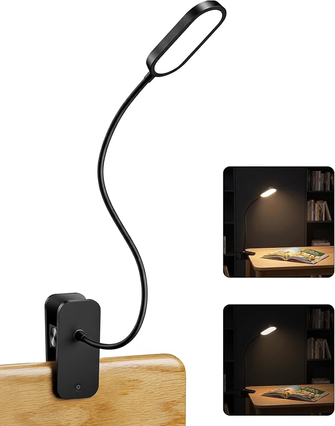 Honeywell Clip On Reading Light, Rechargeable Gooseneck CRI95 4000K Dimming | 2000mAh Battery,Touch Desk Lamp White Light Mode,Eye-Caring Study Lamp With Clamp for Bed/Headboard/Table/Dorm/Home Office