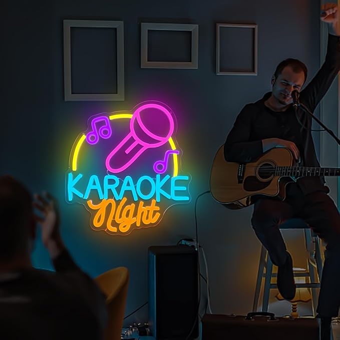 Karaoke Neon Sign Dimmable Led Karaoke Party Neon Lights Signs for Man Cave, USB Powered Karaoke Bar Neon Signs Music Decoration for Live, Wall, Party
