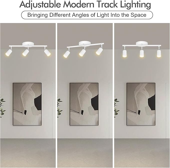 3 Light Track Lighting Fixtures Ceiling, 12W/2700K White Track Lighting with Acrylic Lampshade & Rotatable Light Heads, 20000hrs Lifespan, Modern LED Track Lights Ceiling for Kitchen/Hallyway