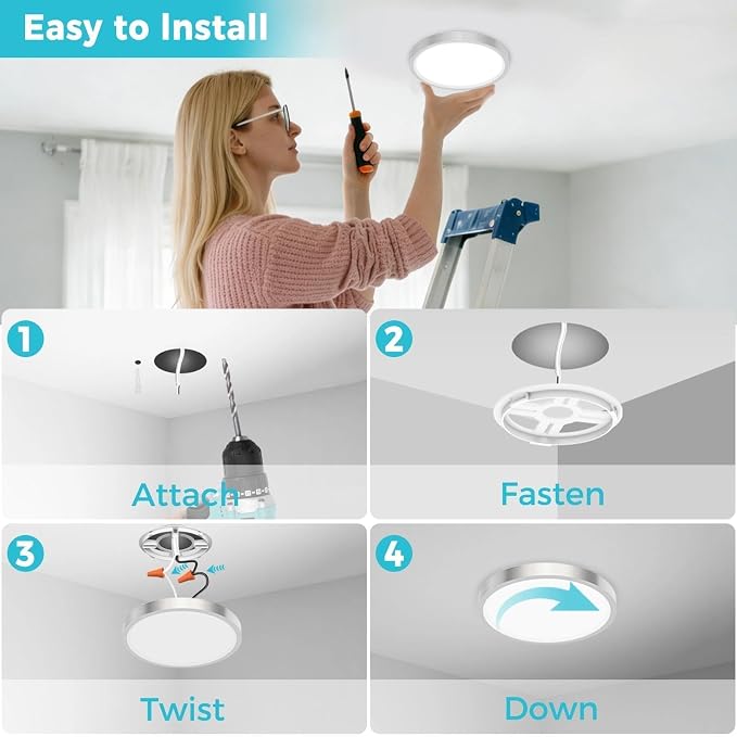 libtit 15inch LED Flush Mount Ceiling Light, Dimmable & 5Color Temperatures (3000K-6500K), 30W Round Slim Brushed Nickel Light Fixture for Bedroom Livingroom Garage Kitchen