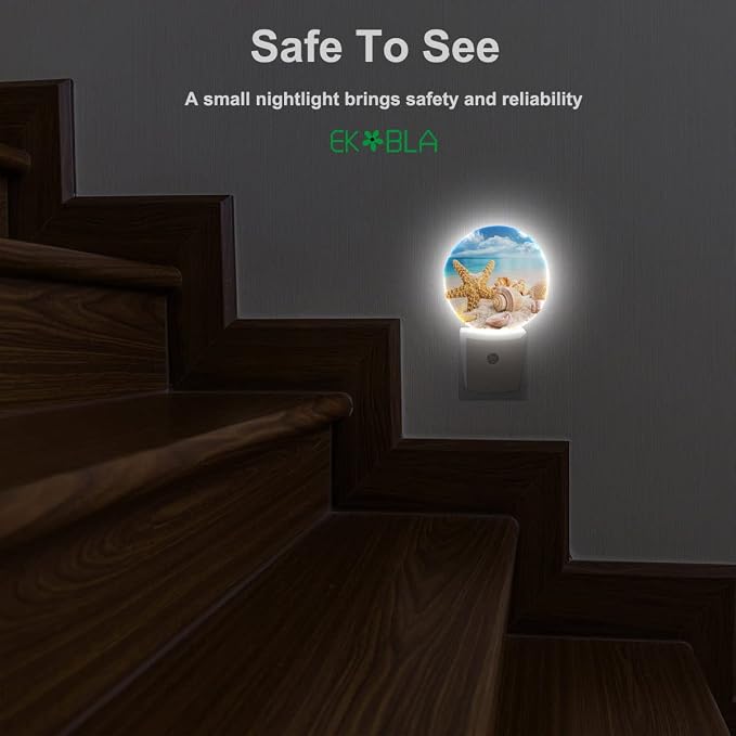 EKOBLA Beach Night Light, Starfish and Seashell Coastal Night Lights Plug Into Wall with Dusk to Dawn Sensor for Men Women