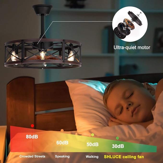 SHLUCE 22 Inch Farmhouse Caged Ceiling Fan with Light, Brown, ETL Listed | Rustic Fandelier Design, Remote Controlled, Quiet Operation, Energy Efficient, Ideal for Kitchen & Bedroom Indoor Use