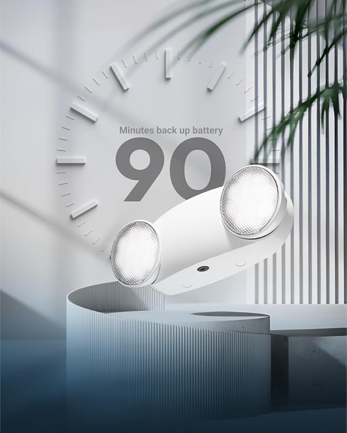 Sunco 12 Pack Emergency Light Outdoor LED, Backup Battery, Two Adjustable Bug Eye Head Lights, 94V-0 Fire Resistant, 6500K, 200 Lumens 120-277V, 2W, Wall Mount, White UL