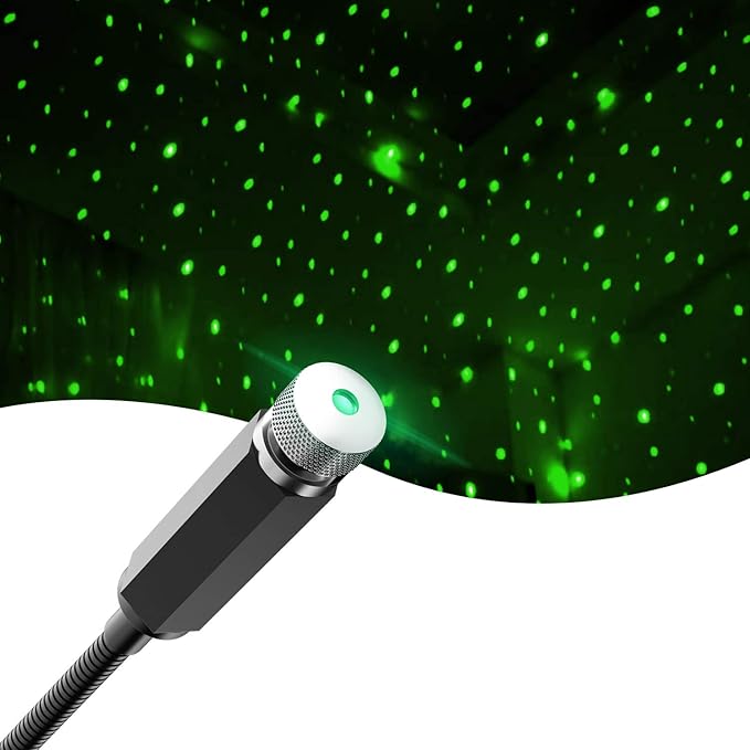 Star Projector Night Light Adjustable Romantic Galaxy Flexible USB Interior Car Lights, Portable Night Lamp Decorations for Ceiling, Bedroom, Party and More (Green)