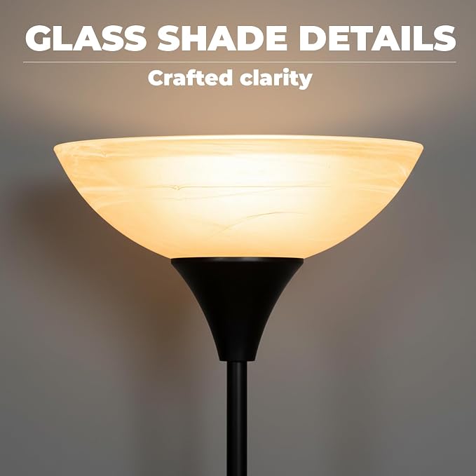 LALISU Floor Lamp, Standing Lamps with Glass Shade, Led Floor Lamp Remote Floor Lamps Modern Industrial Lamp, Tall Lamps for Living Room Bedroom Office Dining Room (Black and Glass)