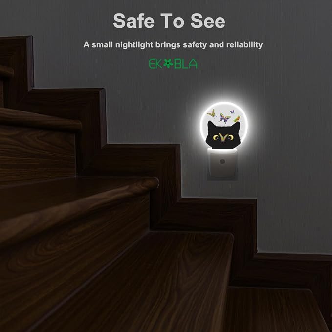 EKOBLA Cat and Butterfly Night Light, Butterfly on Kitten Nose Cute Night Lights Plug Into Wall with Dusk to Dawn Sensor for Kids Room