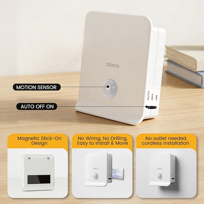 ZISUYU Rechargeable Motion Sensor LED Night Light, Step Light, 3000K Warm | Battery Powered Magnetic Stick-On Lamp, Wireless Wall Light for Stair Hallway Bedroom Bathroom Kitchen Closet(4 Pack)