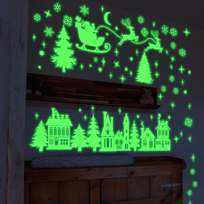 DIY Creativity Starry Sky Astronaut Night Light Wall Stickers Cartoon Rabbit Wall Stickers Star Spaceship Night Light Stickers Room Decoration (Christmas Stickers)