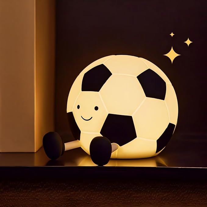 Cute Soccer Ball Night Light for Kids, Soft Silicone Cartoon Football Lamp, Rechargeable Bedside Nightlight with Timer Dimmable Nursery Light for Bedroom Sports Themed Room Decor, Gift for Soccer Fans