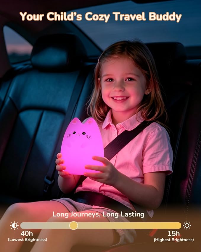 Night Light for Kids, LED Cat Squishy Animal Lamp for Baby, Soft Silicone Dimmable Bedside Touch Light with Timer, Battery Rechargeable Nightlight Girls Gifts Cute Room Decor 4.80 x 4.80 x 5.91 in