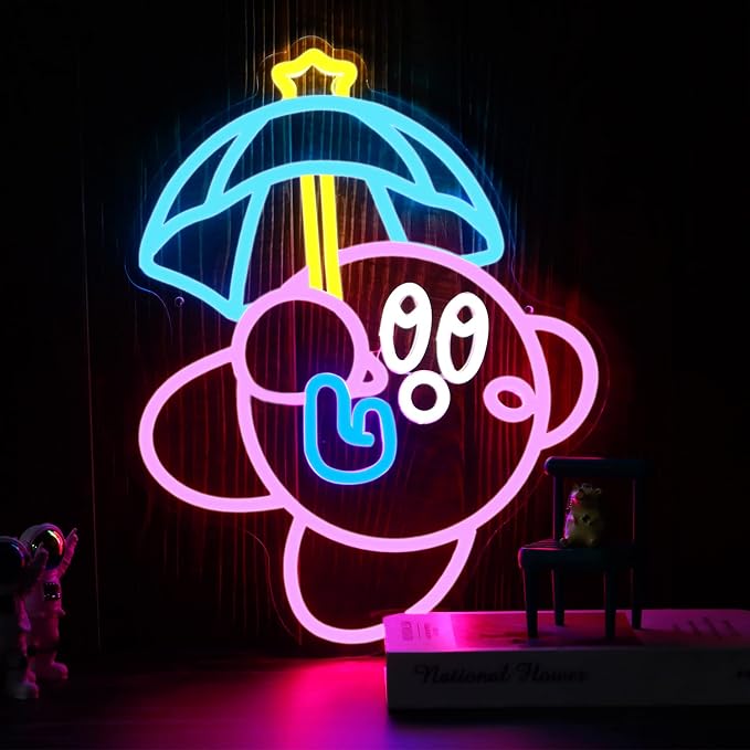 Gaming Neon Sign USB Powered for Game Room Decor, Japanese Anime Neon Sign Dimmable LED Neon Light Sign for Kids Room Man Cave Wall Art Birthday Gift Kirbee 16.1 * 12.8 Inches