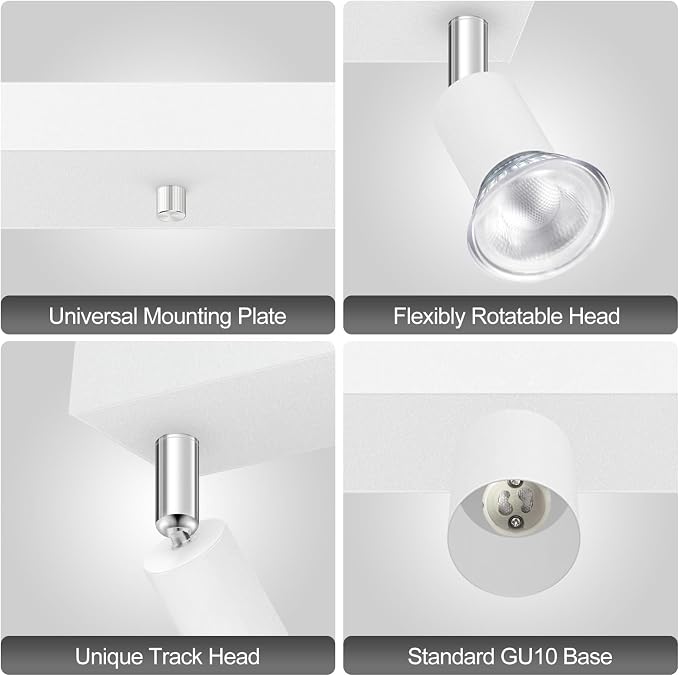 Plug in Track Light,30"Track Ceiling Lighting Fixtures,White 5 Way GU10 Wall Spotlight, Rotatable Track Head,LED Wall Light for Kitchen Cabinet Gallery Bar Hallway Living Room,Rocker Switch,15 FT Cord