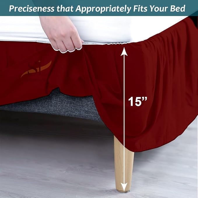 Shreem Linen Ruffled Bed Skirt with Split Corners, Gathered Style, 100% Microfiber, 16-Inch Drop, Dust Ruffle Bedskirt with Platform, Twin, Burgundy