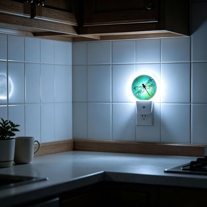 LED Night Light Fantasy Green Dragonfly Night Lights Plug into Wall | Plug-in Night Light with Dusk to Dawn Sensor, Energy Saving Nightlight for Hallway Kitchen Living Room